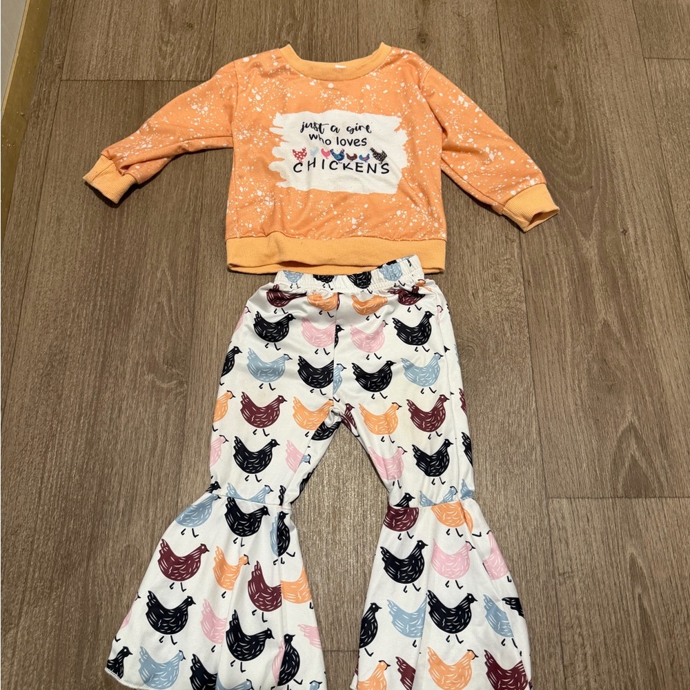 Orange Chicken Print Outfit for Kids